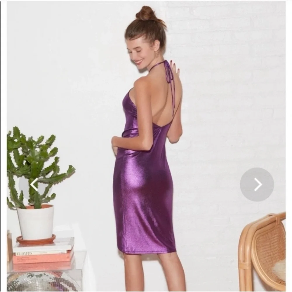 FLEUR DU MAL 💜 ruched draped liquid halter dress NWOT - Picture 6 of 8